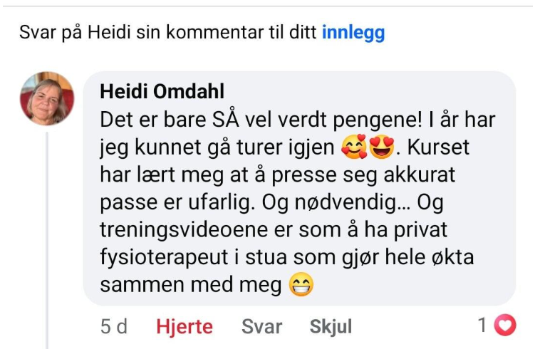 Tilbakemelding fra Heidi Omdahl om Artroseskolen