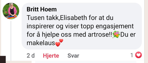 Tilbakemelding fra Britt Hoem om Artroseskolen